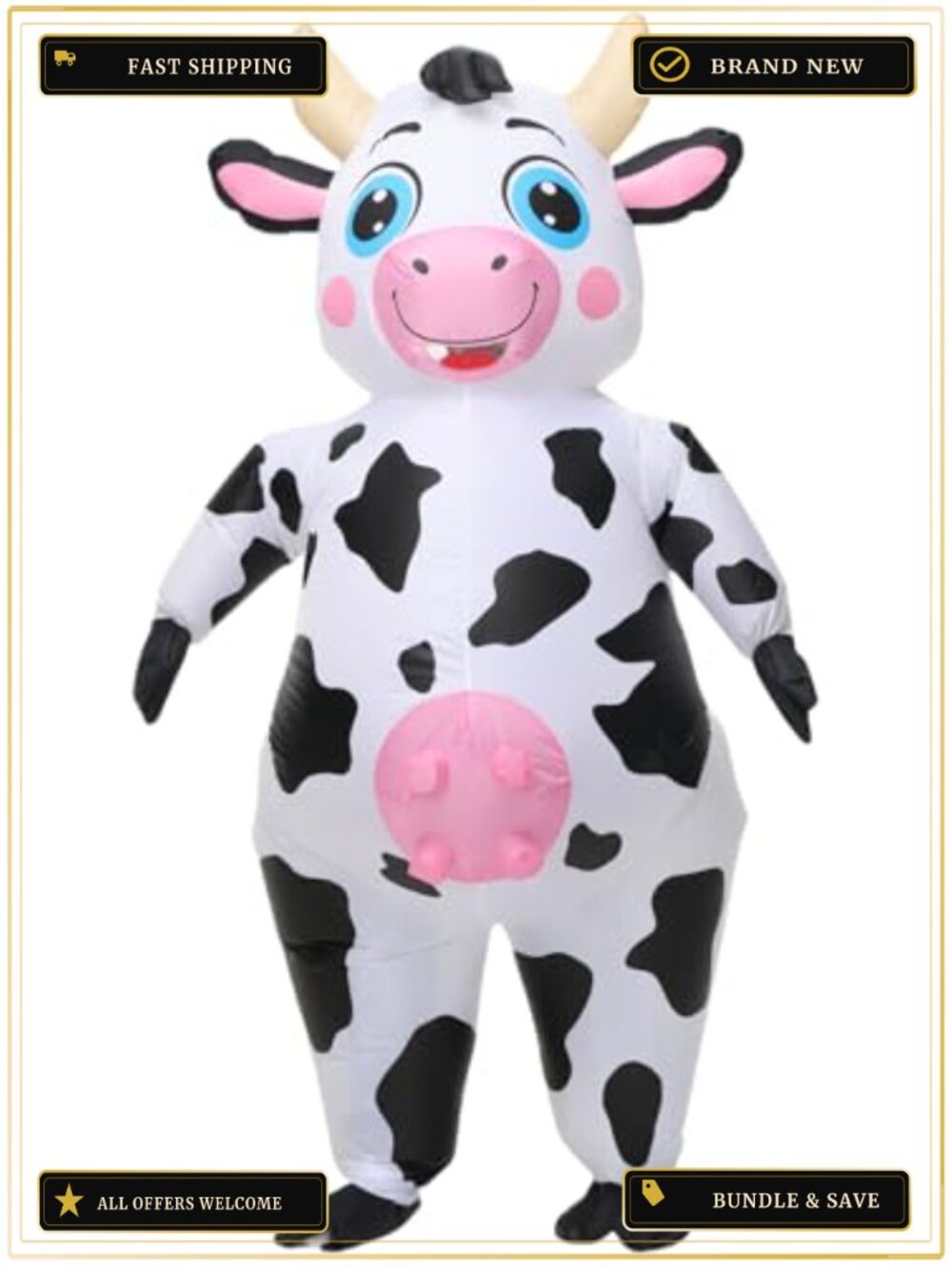 Inflatable Cow Costume One Size Blow Up Animal Suit for Cosplay Party Halloween